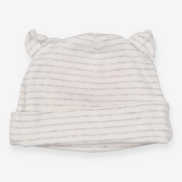 Baby Hat Cream and Grey Strip with Ears