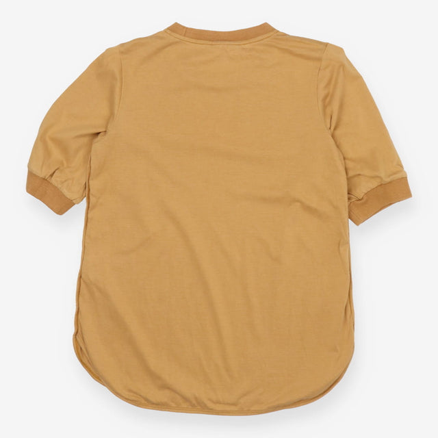 Dijon Yellow Cotton Crew Neck Top Elbow Sleeves