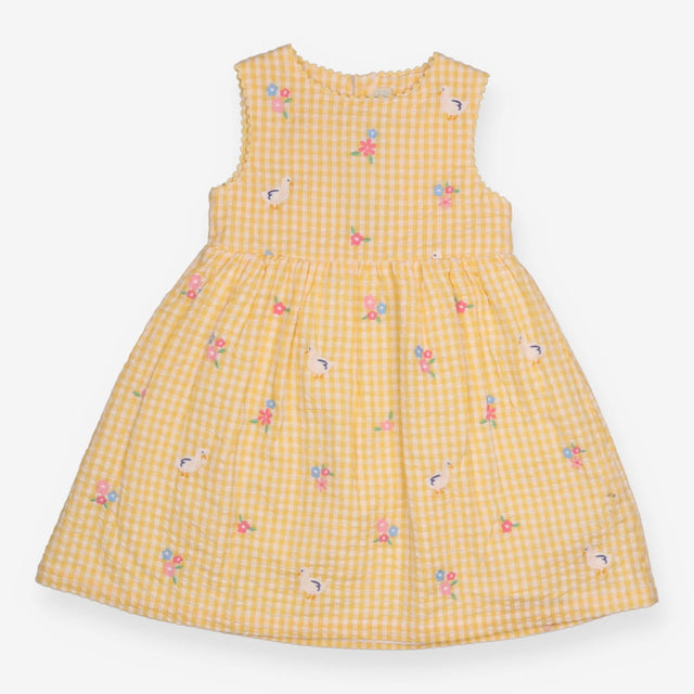 Dress Sleeveless Yellow Gingham Ducks and Flowers