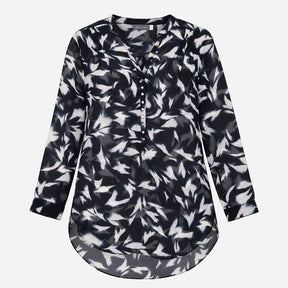 Black Blouse with Abstract White Scribble Print an