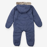 Blue fleece lined pramsuit with fur trim hood