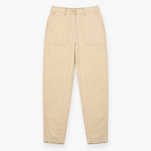 Linen Trousers Neutral Tapered Utility Style