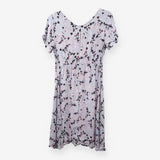 Blue Grey Floral Viscose Midi Tea Dress Short Slee