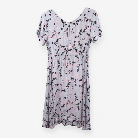 Blue Grey Floral Viscose Midi Tea Dress Short Slee
