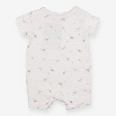 White shortie romper with lions and tigers