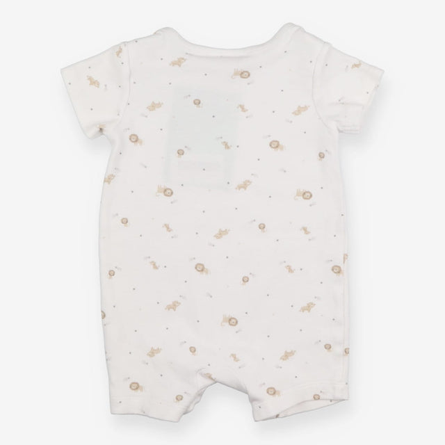 White shortie romper with lions and tigers