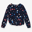 Long Sleeve Blouse Geometric Abstract Print Navy