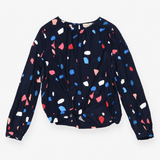 Long Sleeve Blouse Geometric Abstract Print Navy