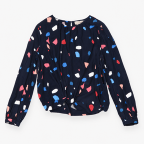 Long Sleeve Blouse Geometric Abstract Print Navy