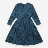 Teal Black Spot Print Fit-and-Flare Dress