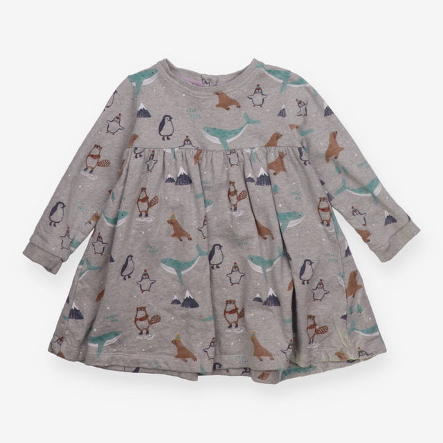 Dress Long Sleeved Grey Snowy Day Animals