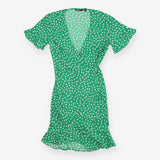 Green Short Wrap Dress – Olivia Tulip Print