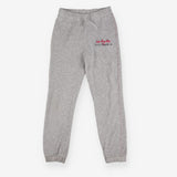 Grey velour joggers pink text