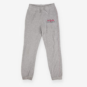 Grey velour joggers pink text