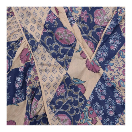 Blue Navy Floral Patchwork 100% Cotton V Neck Wide