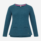 Jumper Teal Green Cotton Knit Pockets Long Sleeve