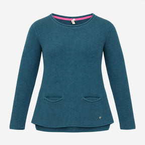 Jumper Teal Green Cotton Knit Pockets Long Sleeve