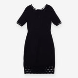 Dress Knitted Bodycon Navy Cutout Trim Knee Length