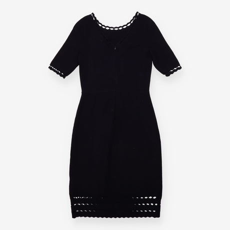 Dress Knitted Bodycon Navy Cutout Trim Knee Length