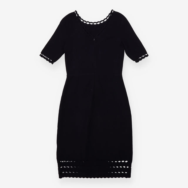 Dress Knitted Bodycon Navy Cutout Trim Knee Length