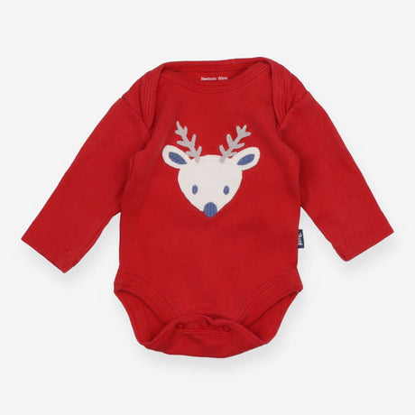 Bodysuit long sleeve red with reindeer face
