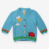Blue Knit Ladybird and Bee Knit Cardigan 