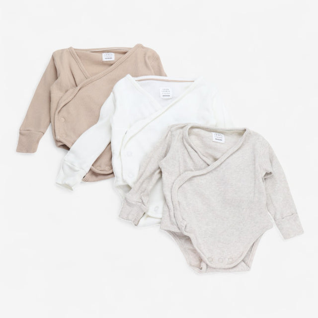 Bodysuits Wrapover Ribbed Cream and Grey 3-pack