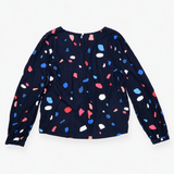 Long Sleeve Blouse Geometric Abstract Print Navy