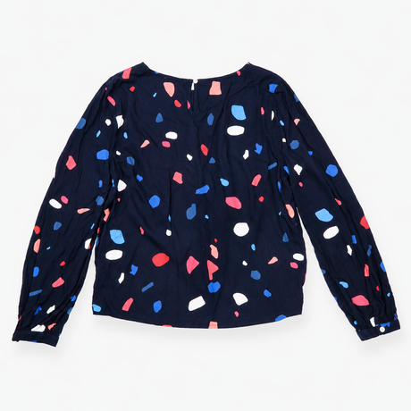 Long Sleeve Blouse Geometric Abstract Print Navy