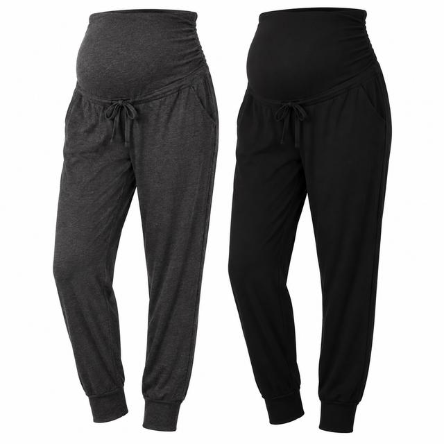 Black and Charcoal Over Bump Maternity Lounge Trou