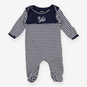 Sleepsuit navy blue white stripe Bebe