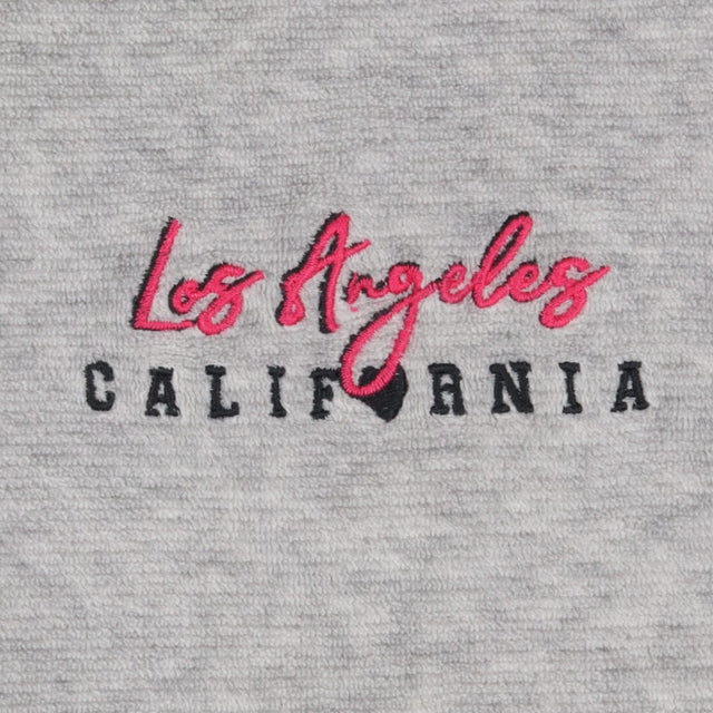 Grey velour joggers pink text
