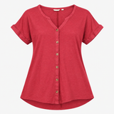 Rhubarb Red Linen Blend Button Front Tunic Top