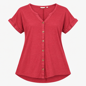 Rhubarb Red Linen Blend Button Front Tunic Top