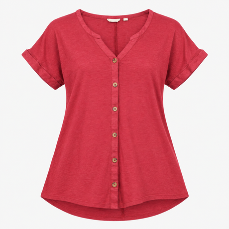 Rhubarb Red Linen Blend Button Front Tunic Top