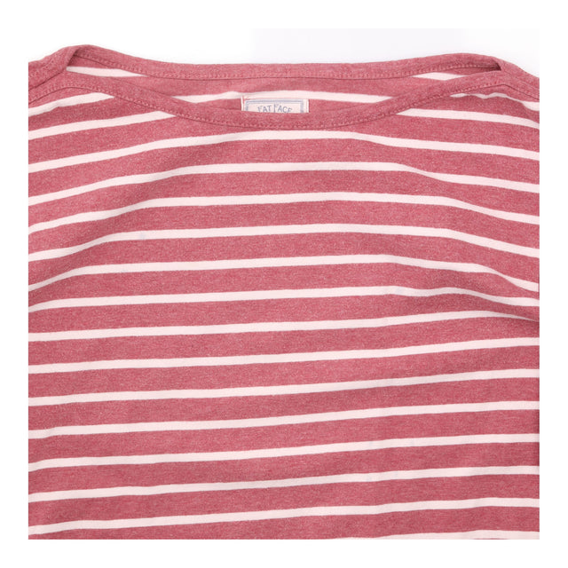 Top Rose Pink Cream Breton Stripe Boat Neck Long S