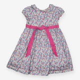 Dress Woven Floral Print with Pink Band and Collar