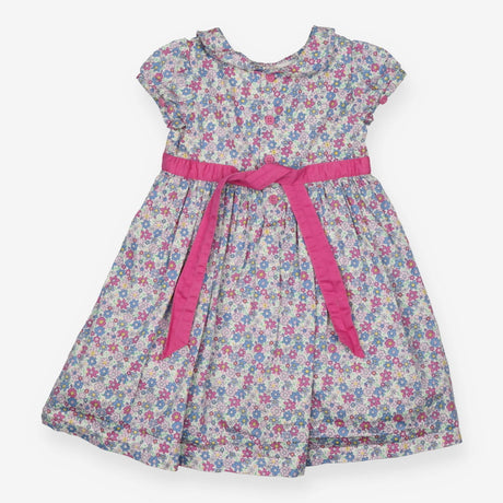 Dress Woven Floral Print with Pink Band and Collar