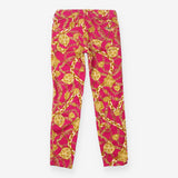 Cropped Jeans Hot Pink Chain Floral Baroque Print