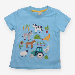 T-Shirt Blue Farm Animals and Vegetables