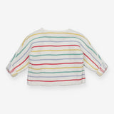 White Knit Cardigan with Colourful Stripes 