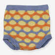 yellow, orange and blue knit shorts