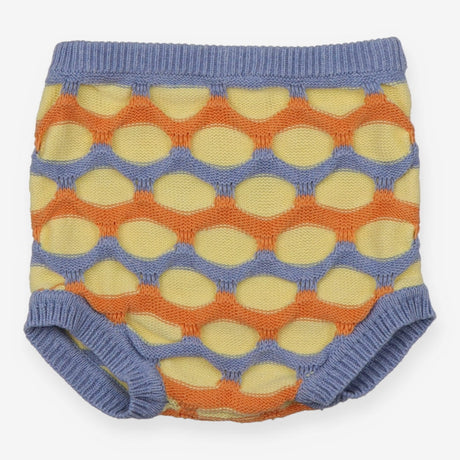 yellow, orange and blue knit shorts