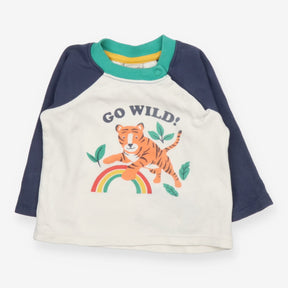Tee LS white tiger Go Wild blue sleeves
