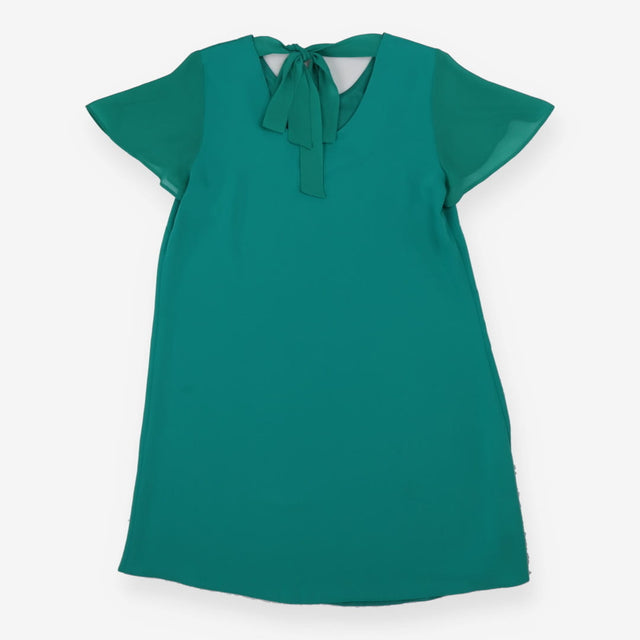 Teal Madelyn Swing Dress – Sheer Sleeves & Bow Bac