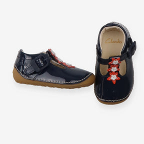 Shoes patent navy buckle flowers