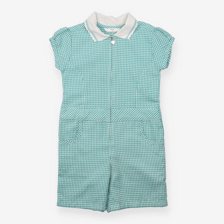 Girls' Gingham School Playsuit Green