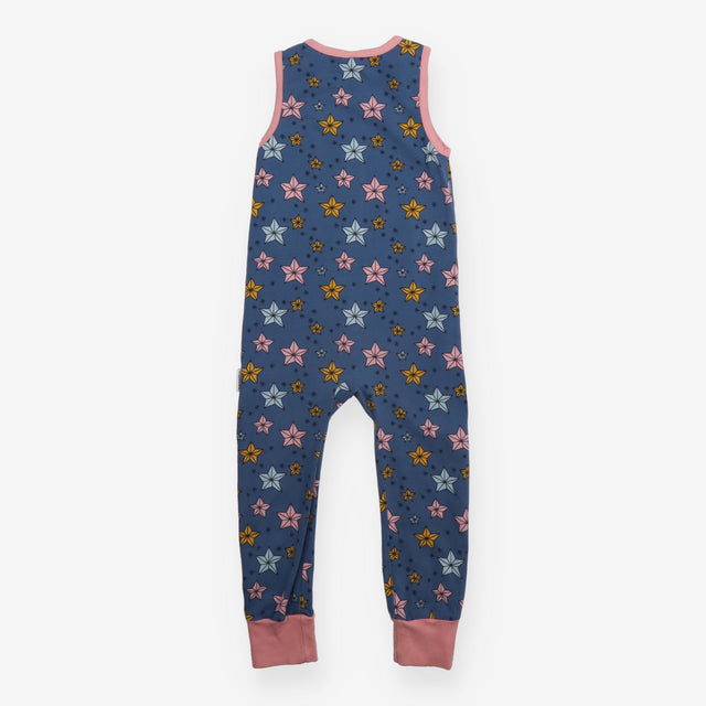 Dungarees blue pink edging 3d stars