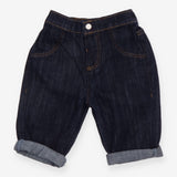 Jeans Dark Denim Turn Up with Popper Waist