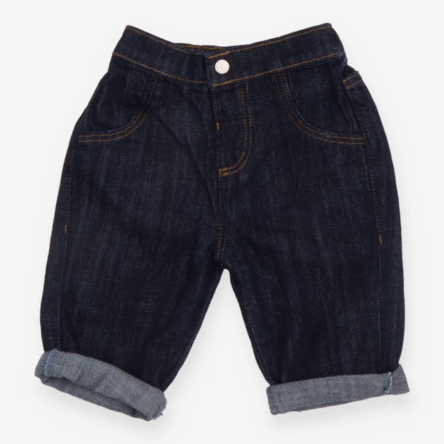 Jeans Dark Denim Turn Up with Popper Waist